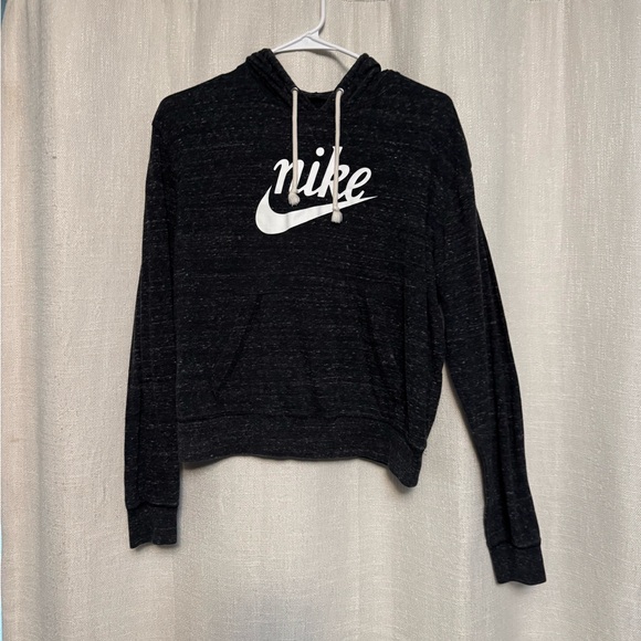 Nike Tops - Nike Women's Charcoal Hoodie with White Logo